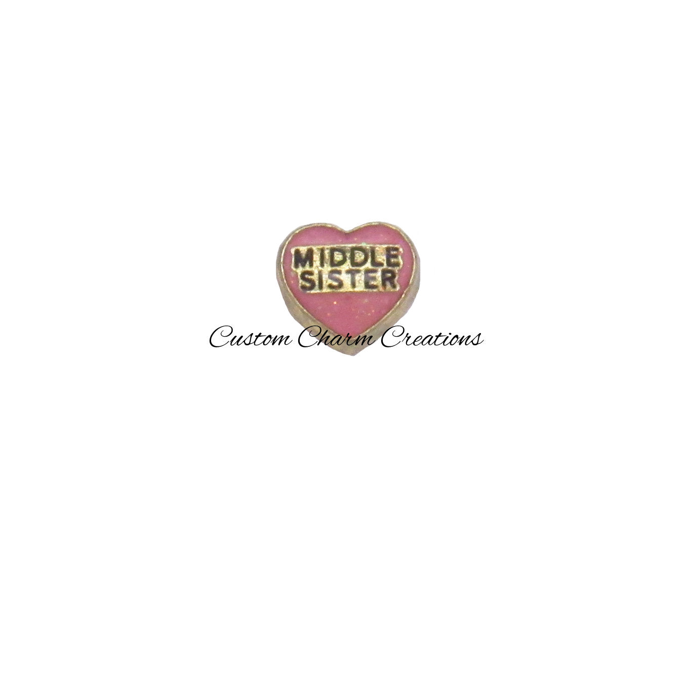 Middle Sister Pink Glitter Heart Memory Charm - Custom Charm Creations
