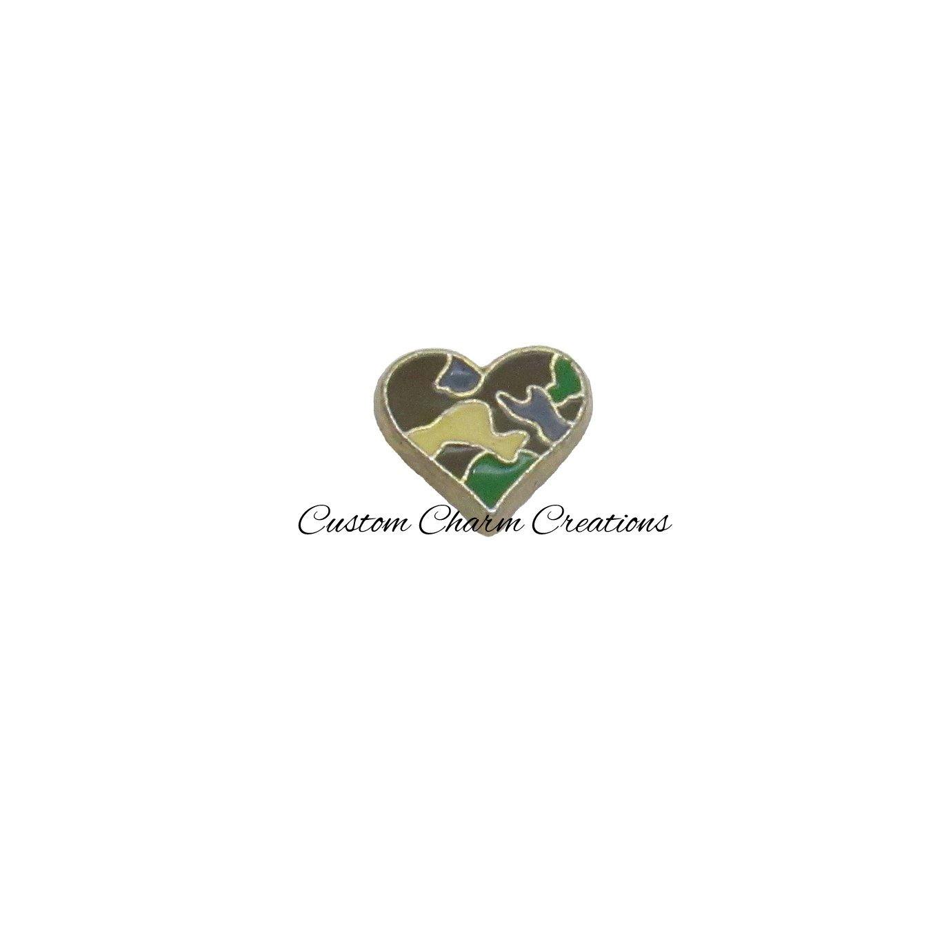 Camouflage Heart Floating Locket Charm - Custom Charm Creations