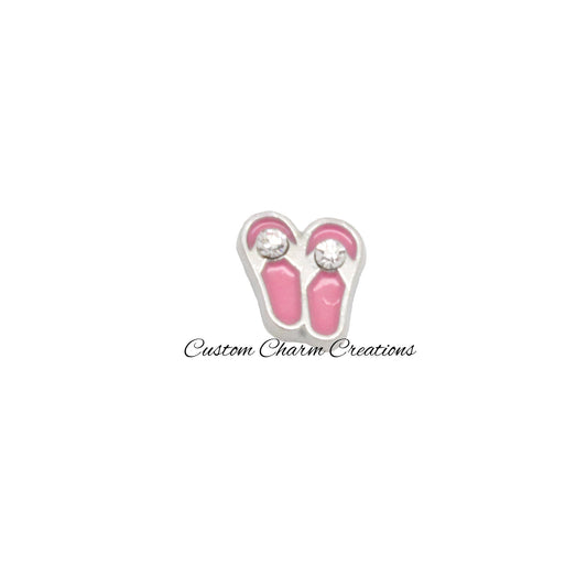 Pink Sandals with Crystal Rhinestones Floating Locket Charm - Custom Charm Creations