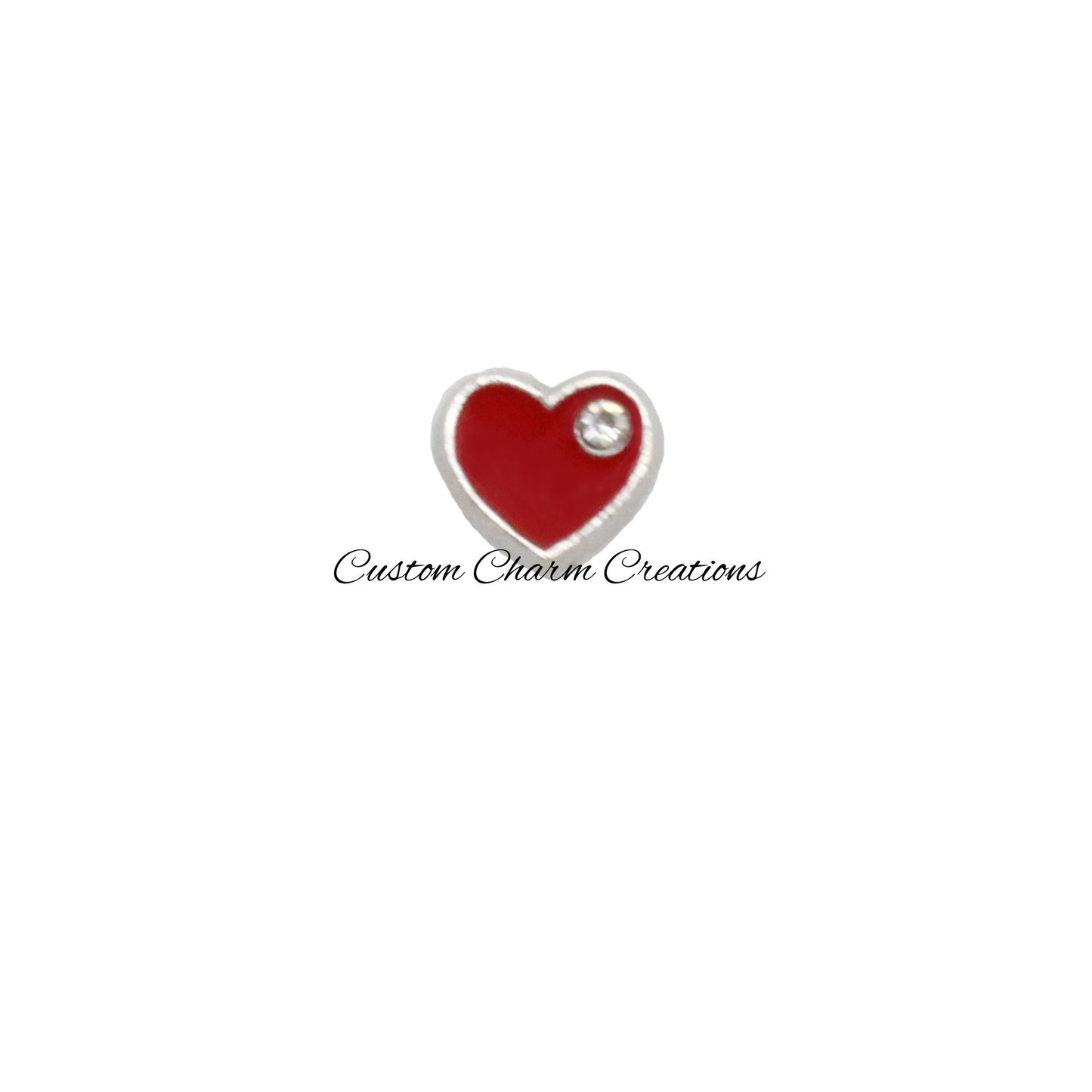 Floating Locket Charm • Red Heart with Crystal Rhinestone • Love Memory Charm - LOV56 - Custom Charm Creations
