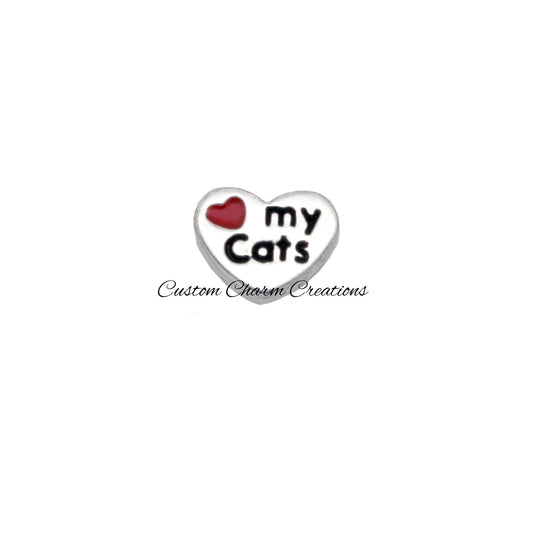 Love my Cats Silver Heart Floating Locket Charm - Custom Charm Creations