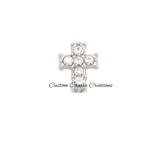 Cross Floating Locket Charm • Large Silver Cross with Crystals Rhinestones • Religious • Memory Charm  - REL39 - Custom Charm Creations