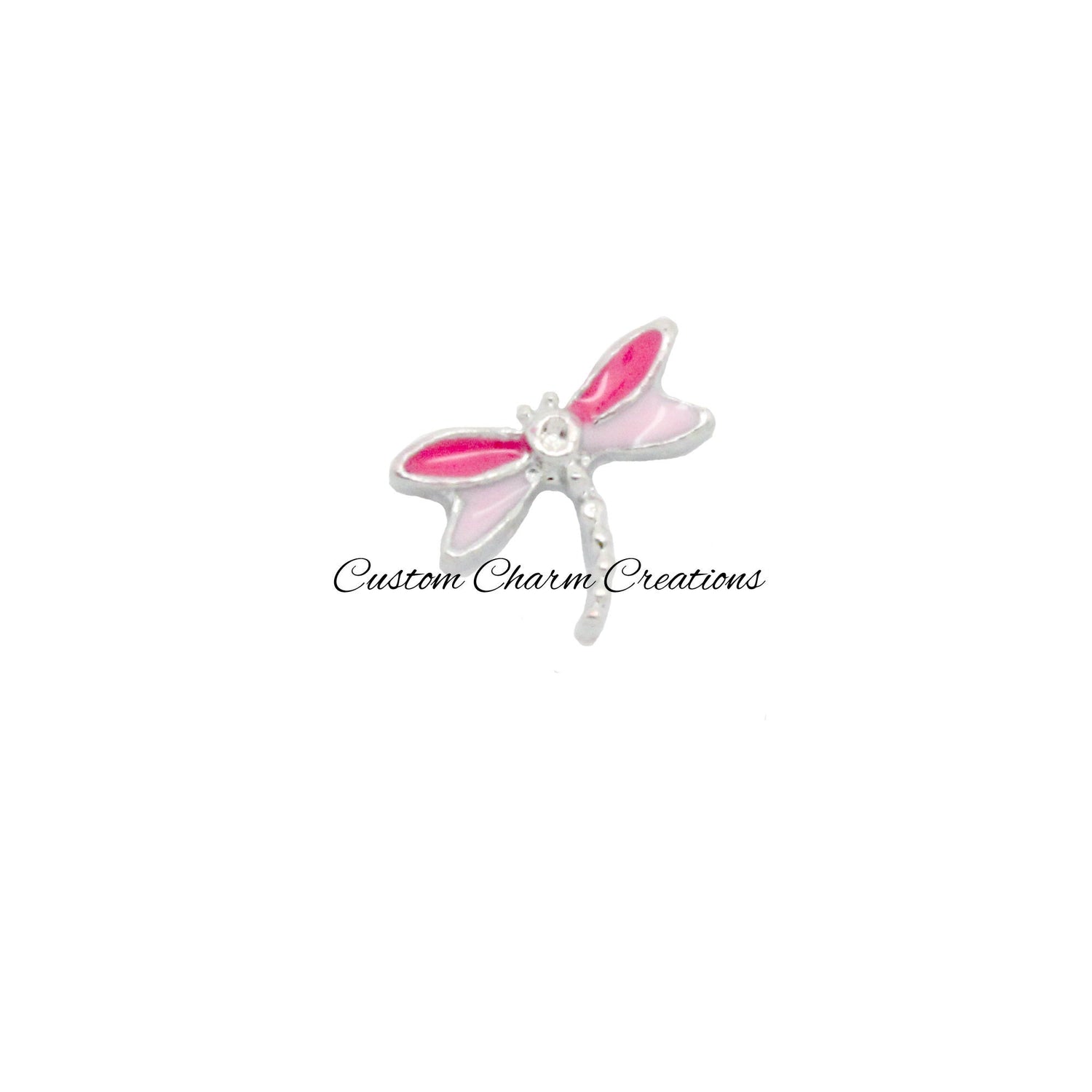 Pink Dragonfly Floating Locket Charm - Custom Charm Creations