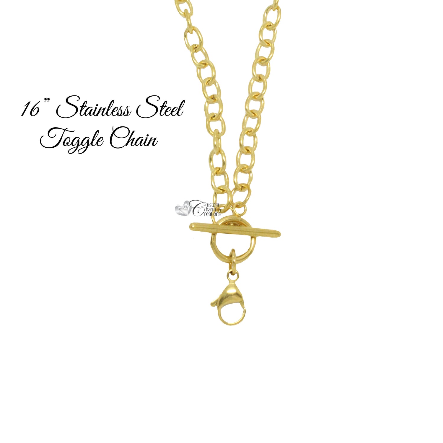 Toggle Chain for Floating Lockets • Stainless Steel • Gold Tone • 5mm Links • 16&quot; Long ~ C84
