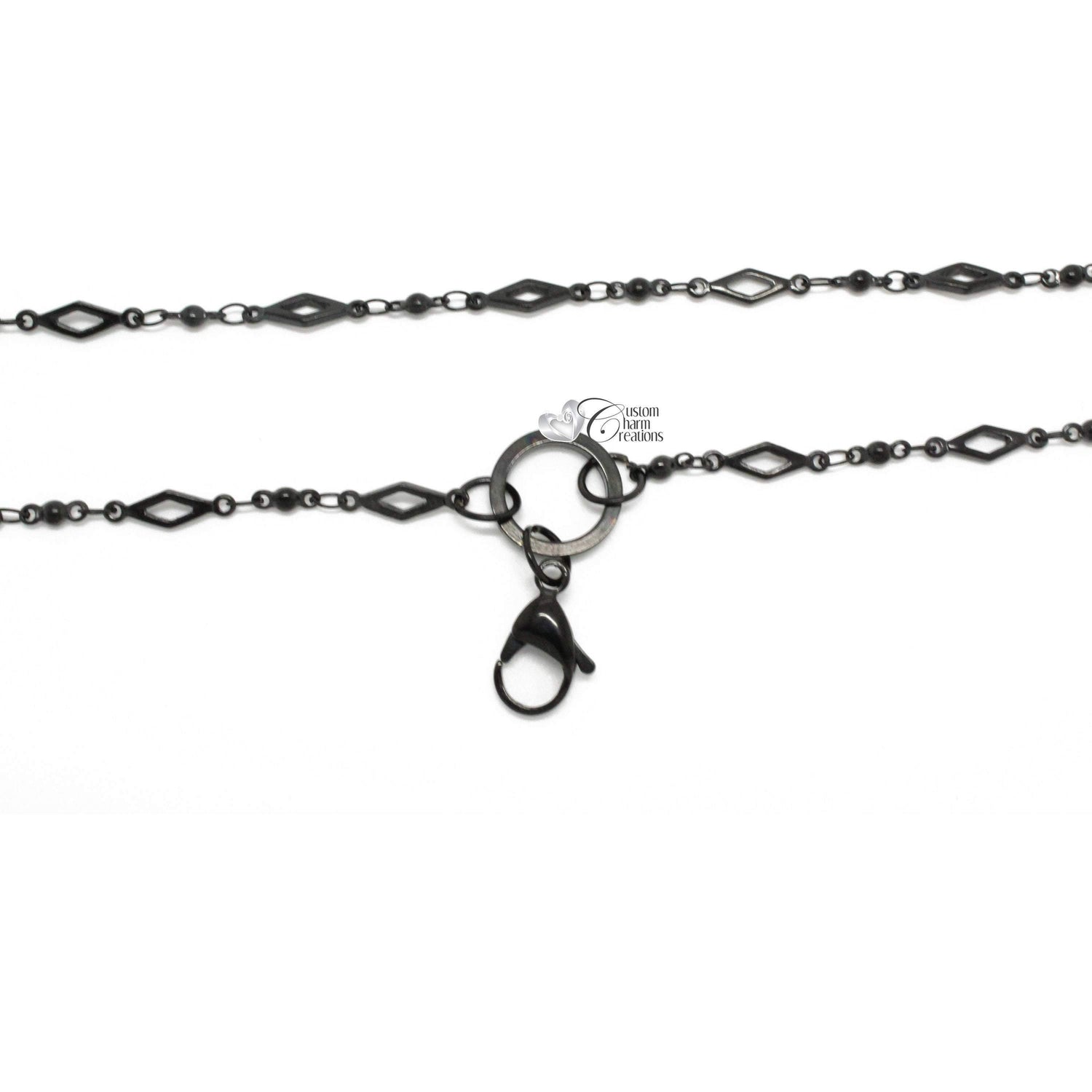 Black Floating Locket Chain • Rhombus Design • Stainless Steel Necklace •  32&quot; Long  - C93