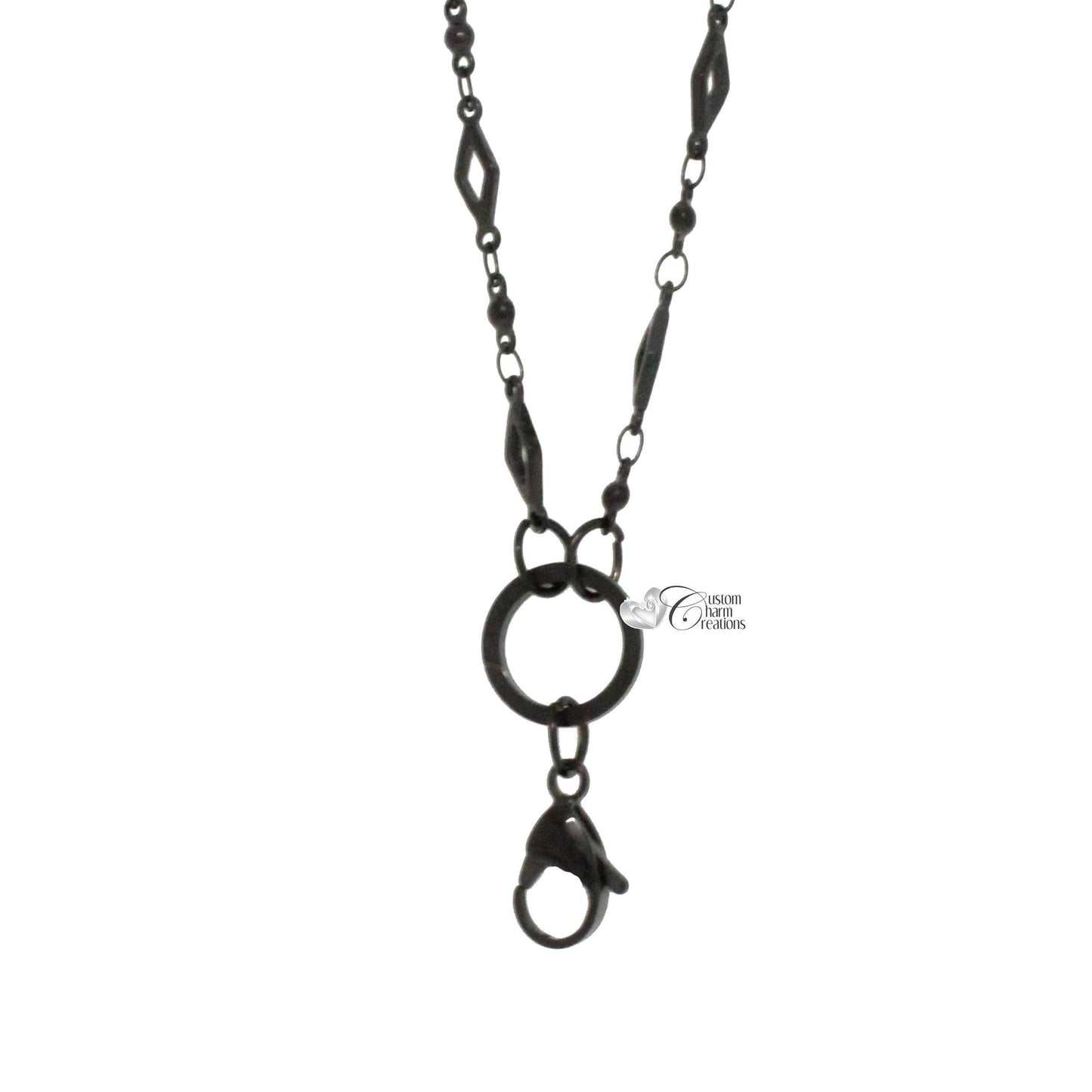 Black Floating Locket Chain • Rhombus Design • Stainless Steel Necklace •  32&quot; Long  - C93