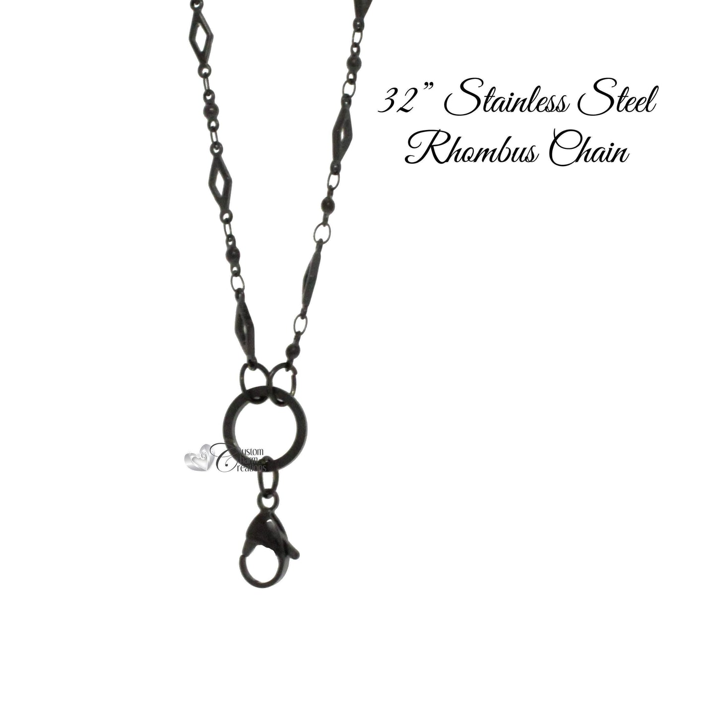Black Floating Locket Chain • Rhombus Design • Stainless Steel Necklace •  32&quot; Long  - C93