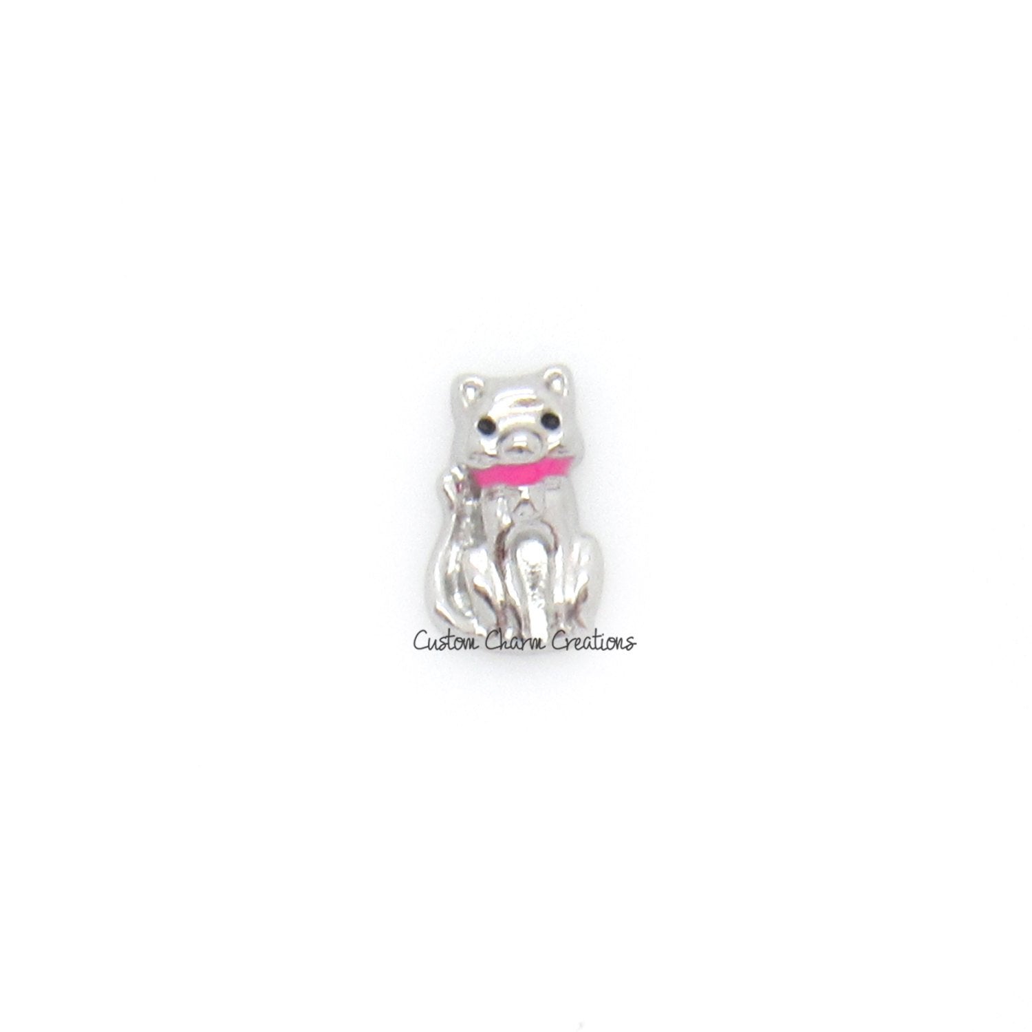 Silver Cat Floating Locket Charm - Custom Charm Creations