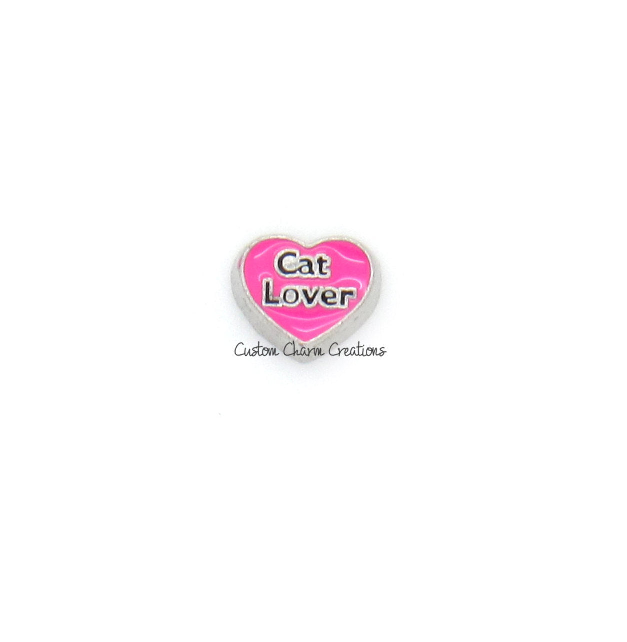 Pink Heart Cat Lover Floating Locket Charm - Custom Charm Creations