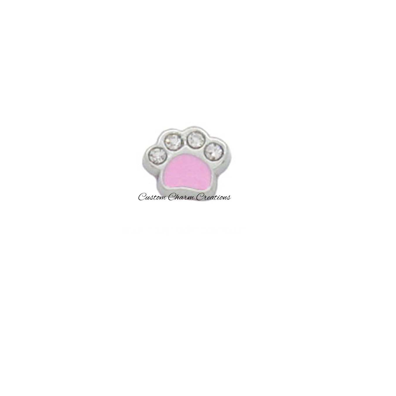 Light Pink Paw Print with Crystals Floating Locket Charm - Custom Charm Creations