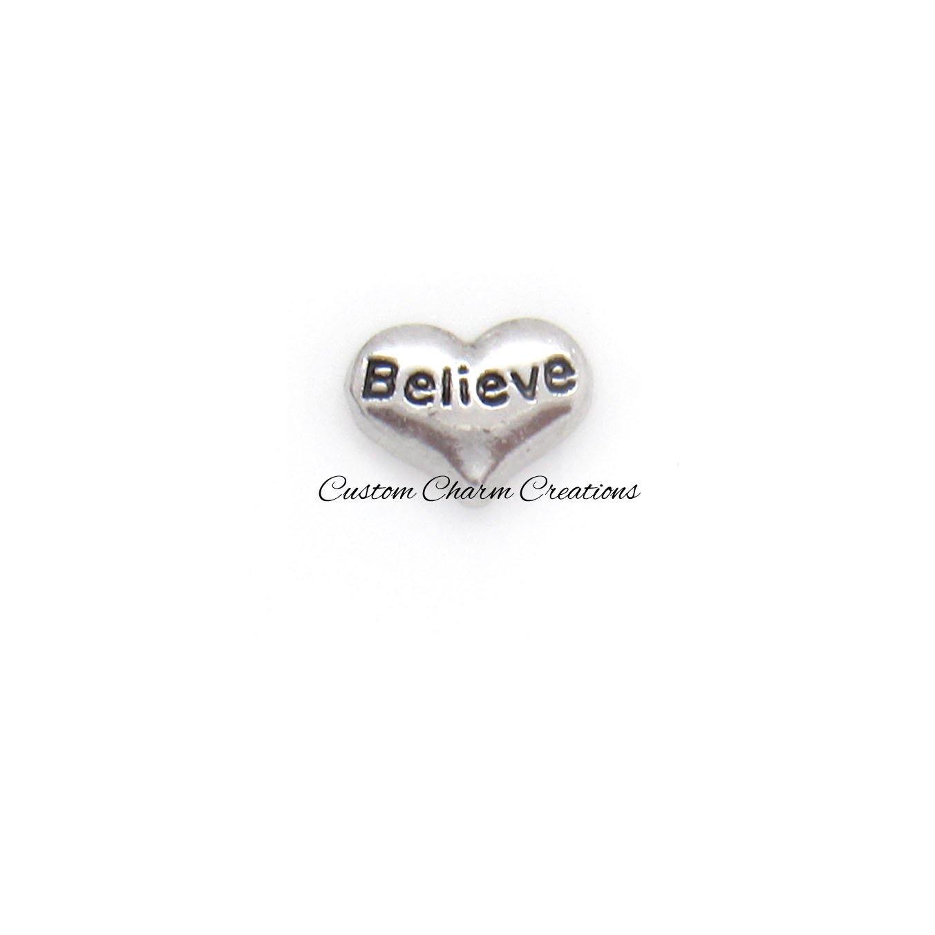Believe Silver Heart Floating Locket Charm - Custom Charm Creations