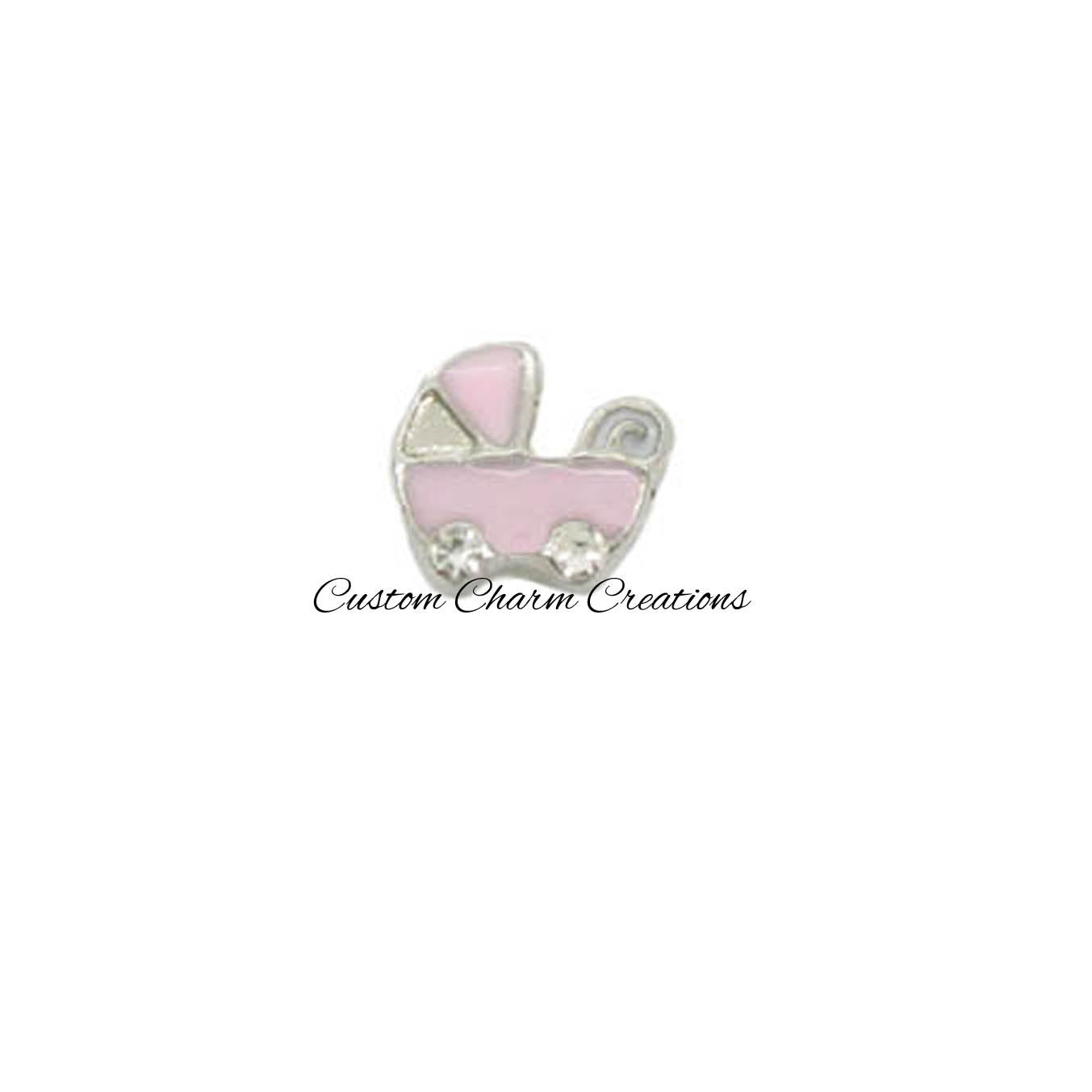 Pink Baby Carriage Floating Locket Charm - Custom Charm Creations