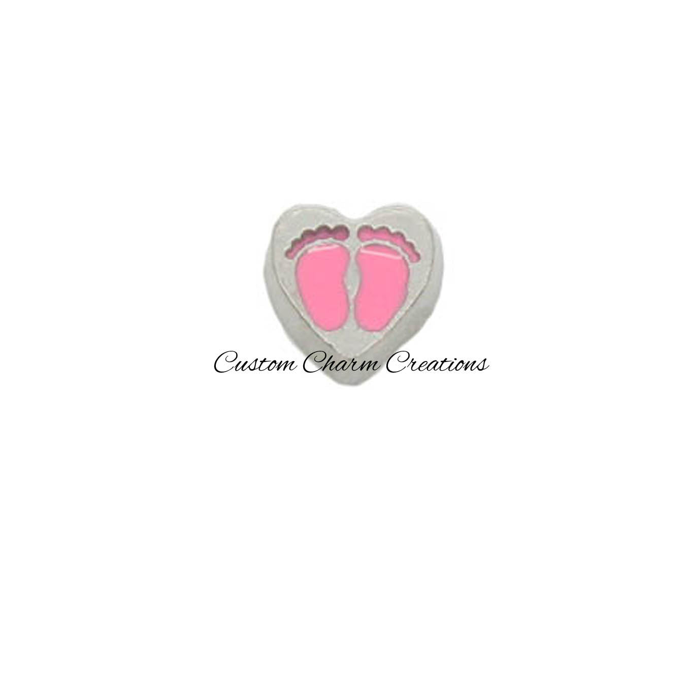 Pink Baby Footprints Heart Floating Locket Charm - Custom Charm Creations