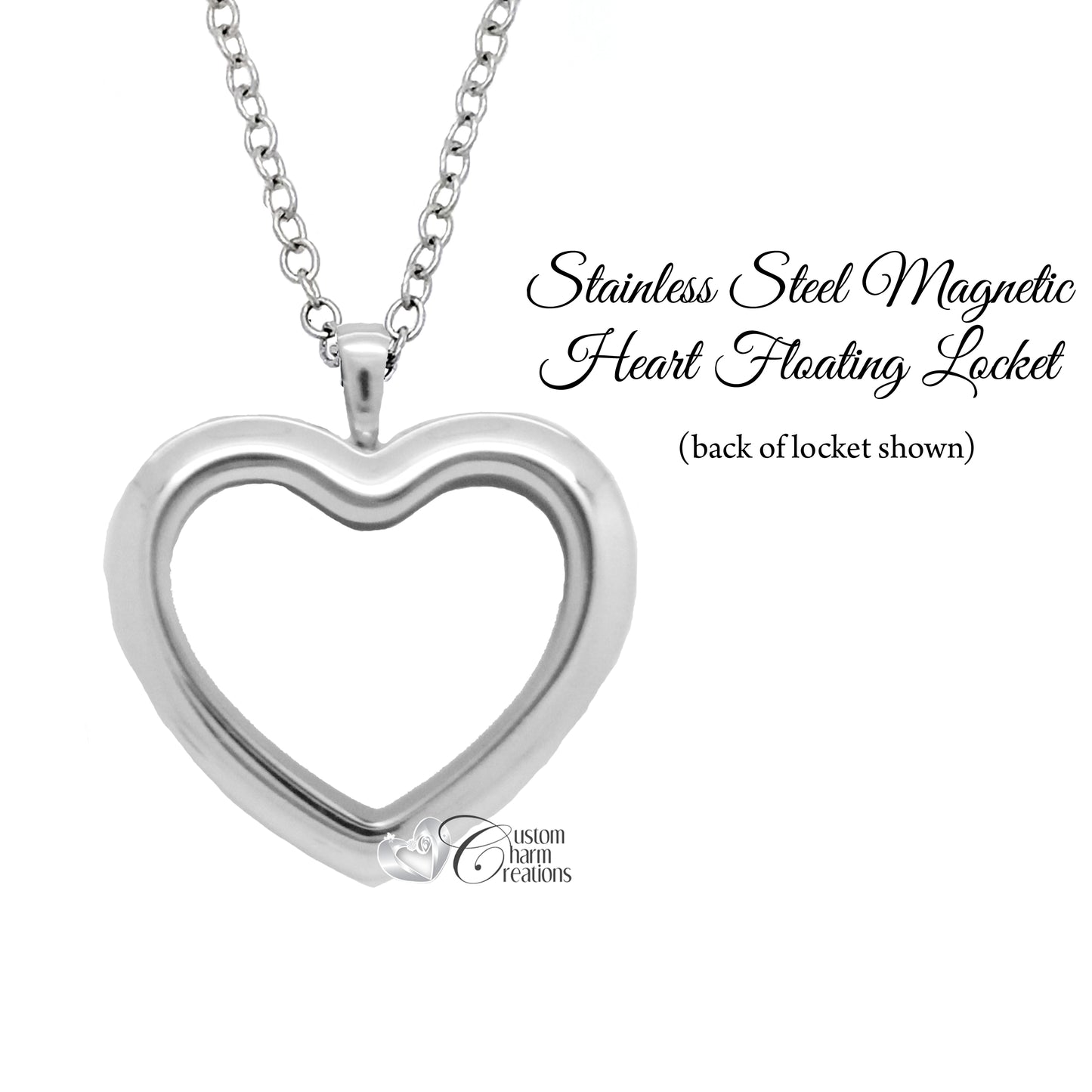 Stainless Steel Magnetic Heart Floating Locket with Crystals
