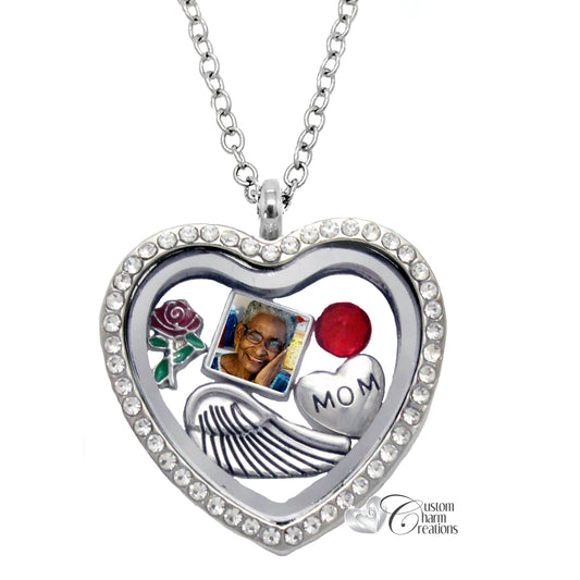 In memory of my mom Heart Floating Locket Memorial Necklace Personalized with Picture